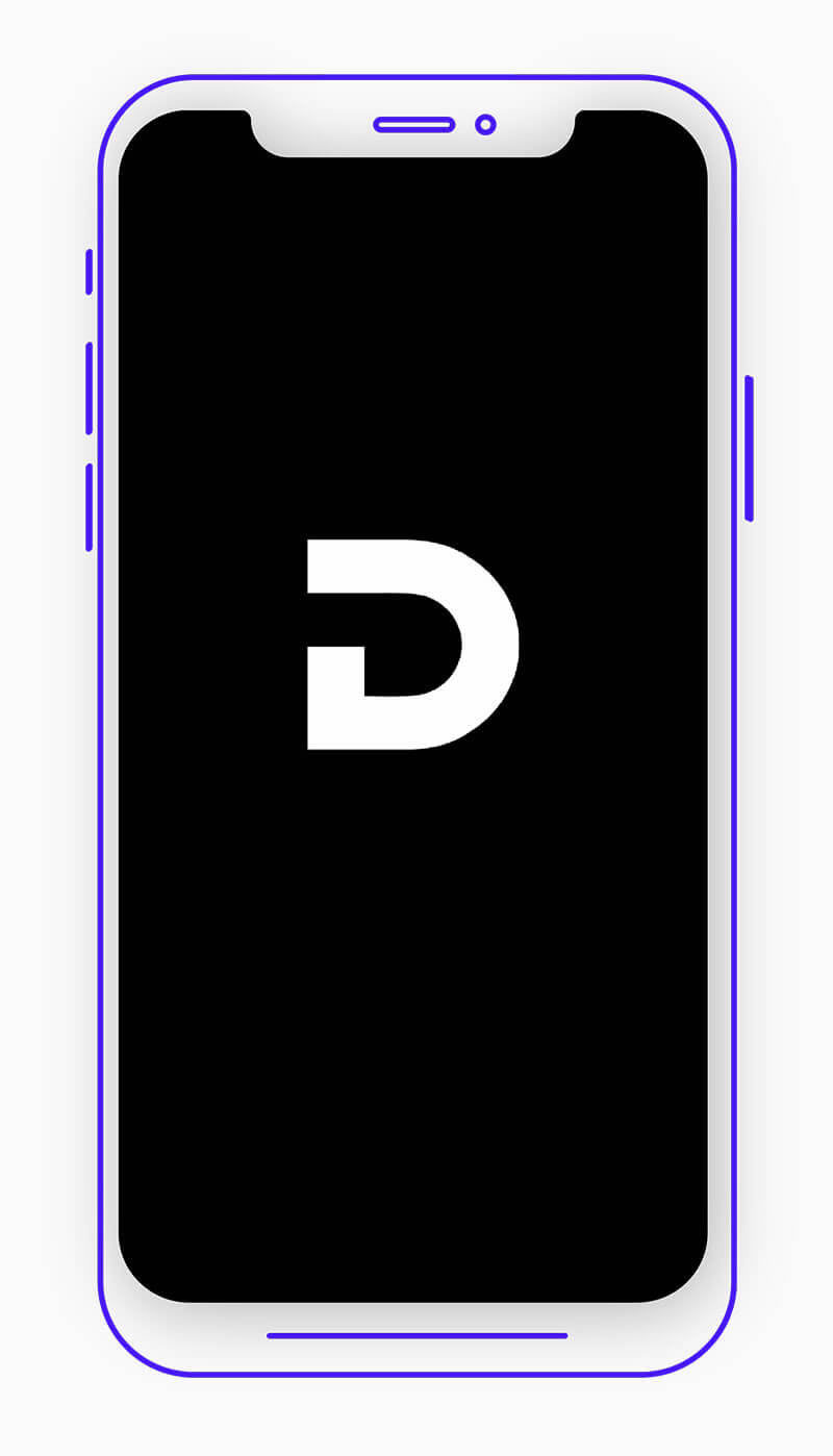 Mobile phone app screenshot with the District Technologies logo in the middle against a black background.